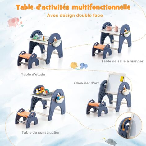 Table Enfants 4 En 1 En Forme De Baleine COSTWAY - Chevalet Avec Banc, Plateau Double Face Et Rangement