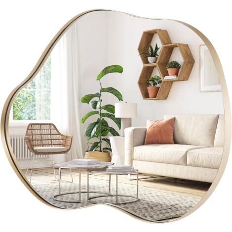 Costway – Miroir mural décoratif en forme irrégulière – Verre HD 56 x 78 cm – Cadre métallique 3 cm – Installation verticale/horizontale (1/5)
