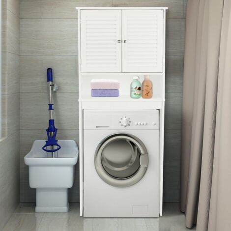 Meuble WC COSTWAY - Étagère Rangement Salle De Bain Réglable | 2 Portes Avec Verre Trempé, Design Anti-basculement