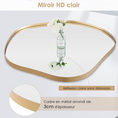Miroir Mural Moderne Cadre Bois - Design Asymétrique Unique Pour Salon, Chambre Ou Salle De Bain - Style Bohème