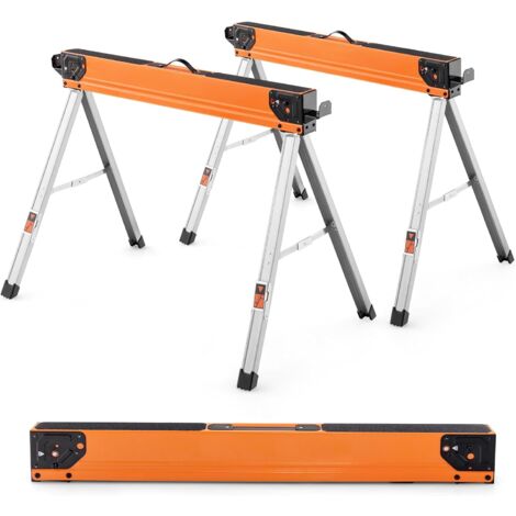 Costway – Lot de 2 tréteaux pliables métalliques 500 kg – Bras de support amovibles pour bois 2x4 – Piquets rabattables – 106 x 76 x 59 cm