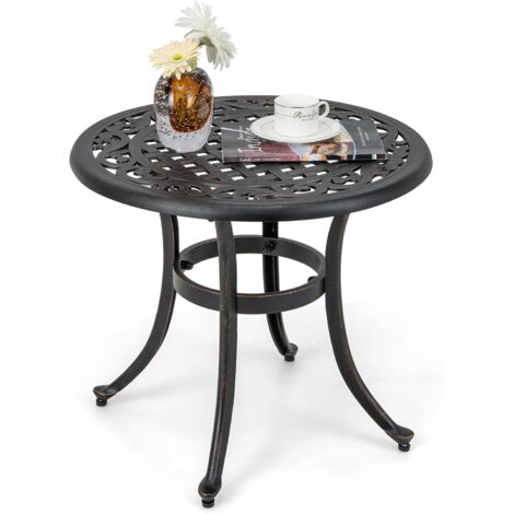 COSTWAY Table de Jardin Ronde 60 CM en Fonte d'Aluminium, Table d'Appoint d’Extérieur avec Repose-Pieds Réglables, Table Basse Extérieure pour Patio Piscine Terrasse, Noir (1/5)