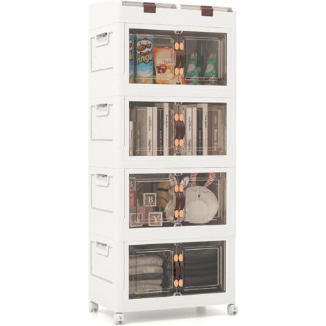 Costway – Boîte de rangement plastique 210L – 3 caisses empilables à roulettes – Pour vêtements, livres, jouets – Dimensions 65 x 47 x 23 cm