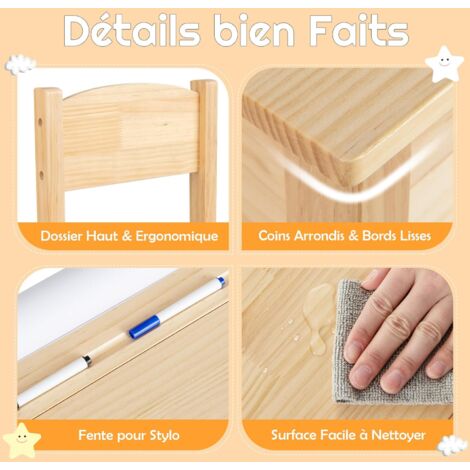 Table Avec Chaise Pour Enfant FANTASK - Plateau Pliable, Porte-rouleau De Papier Inclus - Blanc, Dimensions 60x40x40 Cm