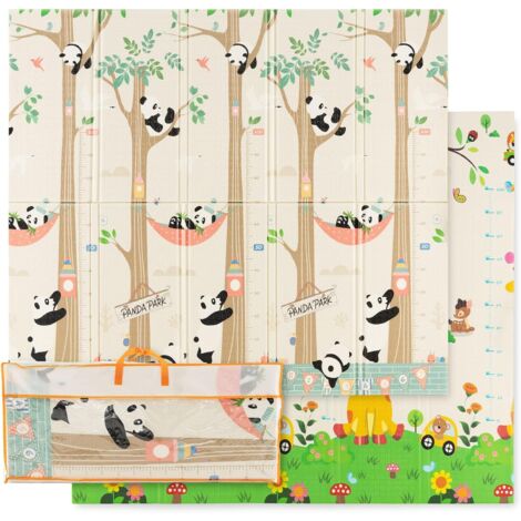 Costway – Tapis de jeu bébé pliable 200x180cm – Sac de transport inclus – Tapis d'éveil réversible en XPE imperméable – Motifs girafe et panda