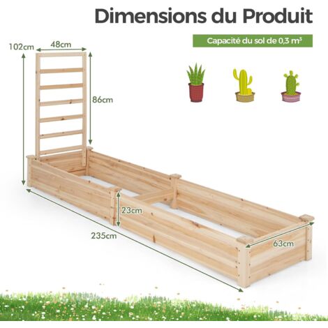 Jardinière Avec Treillis En Métal Noir - Bac Profond Surélevé Pour Plantes Grimpantes - 63x31x112 Cm - Patio, Balcon, Jardin