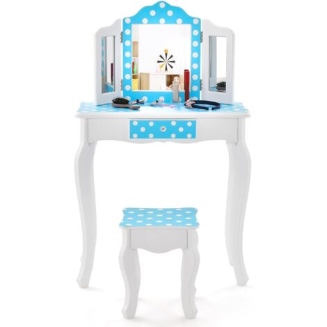 COSTWAY 2 En 1 Coiffeuse Enfants Avec Tabouret & Miroir Amovible En Forme Coeur Table De Maquillage Princesse Avec 10 Jouets Dhabillage Tiroir Pratique Charge 50kg Pour Enfants De 3 Ans 77748116