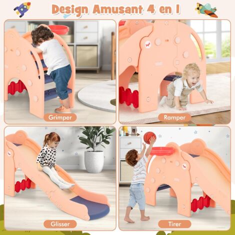 Toboggan pour enfants 3 en 1 en forme de girafe avec panier de basket, escalade et ballon, 106 x 51,5 x 52 cm, gris