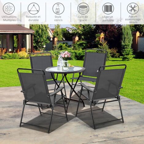 COSTWAY Lot de 4 Chaises de Jardin Pliantes, Chaises d'Extérieur avec Cadre en Métal et Repose-Pieds Antidérapants, Fauteuil de Jardin en Tissu Respirant pour Toutes Saisons, Charge 150 KG(Gris