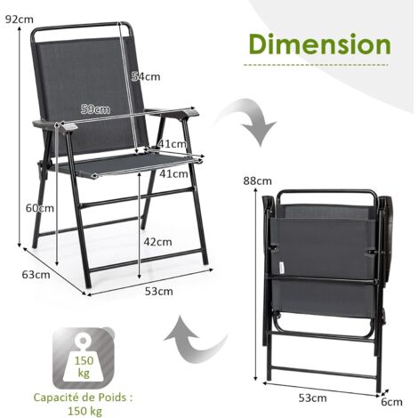 Lot De 2 Chaises De Jardin Pliantes – Confortables, Robustes (150 Kg), Antidérapantes – Parfaites Terrasse, Balcon, Bar