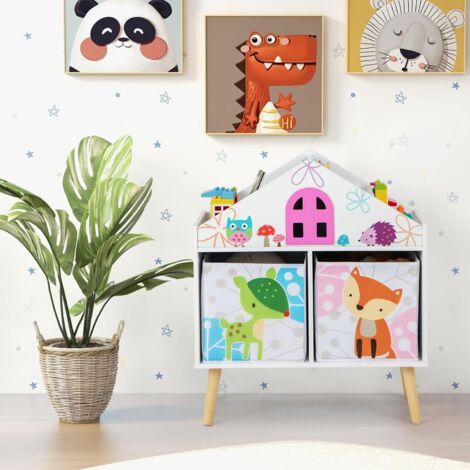 COSTWAY Bibliothèque Enfants Forme Maison 2 Armoires 5 Compartiments - Bois Massif Naturel Bibliothèque Bois Massif Enfant COSTWAY Bibliothèque Enfants Forme Maison 2 Armoires 5 Compartiments - Bois Massif Naturel Bibliothèque Bois Massif Enfant