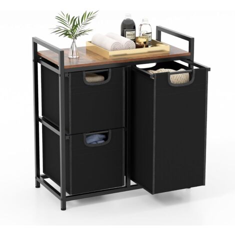 COSTWAY Panier à Linge 3 Bacs, Corbeille a Linge Sale avec Étagère, 3 Sac en Tissu Oxford Amovibles, 40 L+2 x 19 L, Cadre en Métal, Panier Linge pour Buanderie, Salle de Bain, Dortoir (1/5)