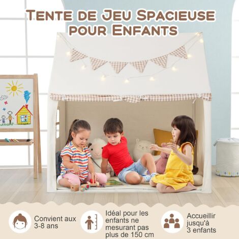 Tente de Jeu pour Enfants COSTWAY-Guirlande Lumineuse-Drapeaux et Tapis