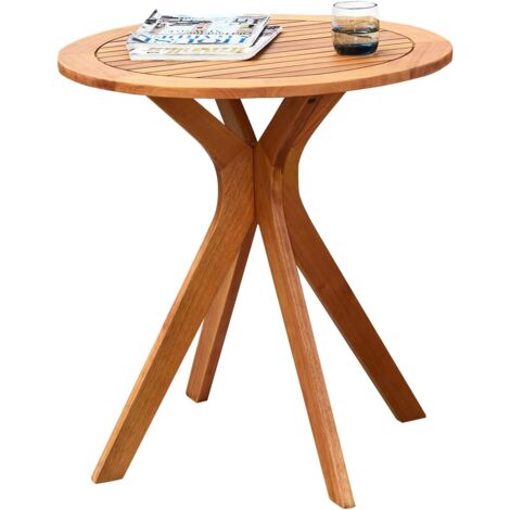 COSTWAY Table d’Appoint Extérieure en Bois Charge 50KG, Table Basse de Jardin Ronde Cadre en Forme de ‘X’, Table de Bistrot pour Patio Terrasse Cour 70 x 70 x 76 cm, Naturel (1/5)