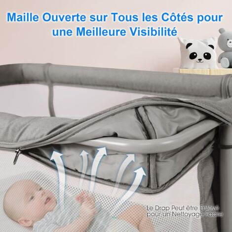 COSTWAY Lit Cododo Bébé 7 Hauteurs Réglables Avec Matelas - Inclinable 10° Et Barre Amovible, Jusqu'à 9kg