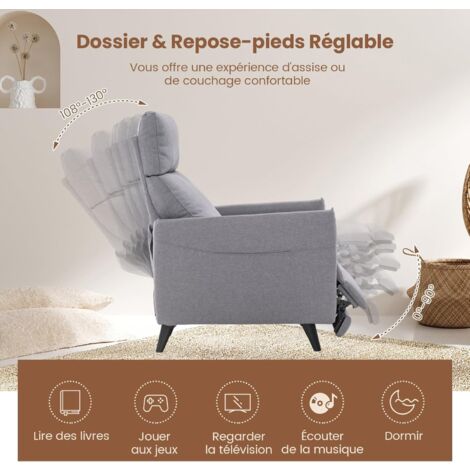 Fauteuil de rangement - avec repose-pieds - Gris