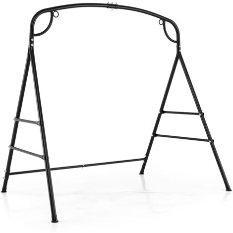 COSTWAY Cadre de Balançoire en Métal Charge 300KG, Support de Balancelle en Forme de ‘A’ avec Barres Latérales Doubles et Conception à 2 Anneaux, pour Jardin Cour, 180 x 133 x 182 cm