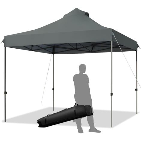 COSTWAY Tonnelle de Jardin Escamotable Pliable 3x3M, Tente de Fête Imperméable Protection Solaire 3 Hauteurs 305/320/335 cm avec Sac de Rangement à roulettes, pour Marché Patio(Gris) (1/5)