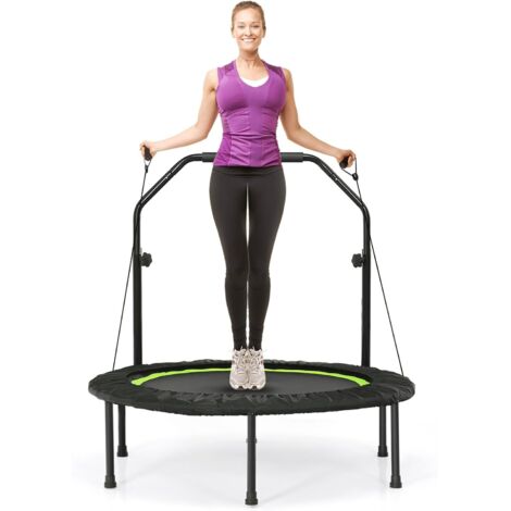 Trampoline d'Intérieur Pliable Ø101cm avec 2 Bandes & Poignée Réglable en Hauteur,Charge 150kg