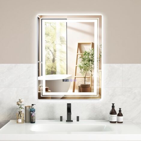 COSTWAY Miroir Salle De Bain LED 60x60cm Rond - Antibuée, 3 Couleurs, Luminosité Réglable, Mémoire