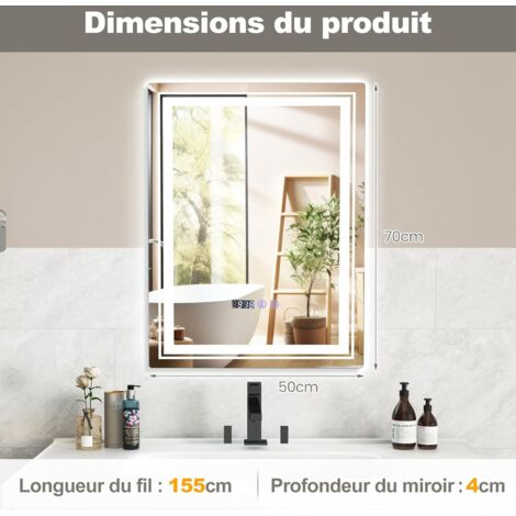 Miroir De Salle De Bain Design Nuage 90x50cm - LED 3 Couleurs Réglables, Affichage Heure/température, Anti-buée, étanche IP44 - Installation Murale Ou Sur Pied - 2