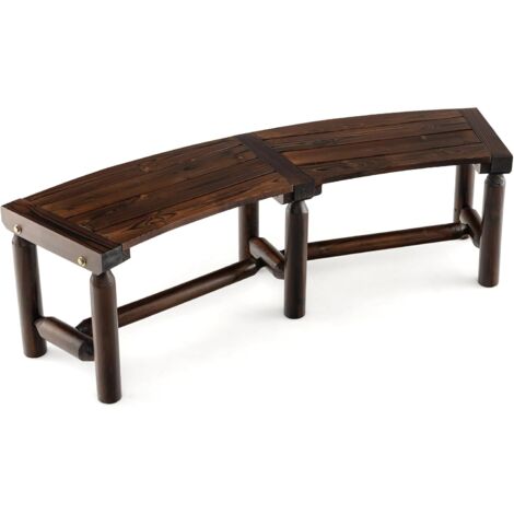COSTWAY Banc de Jardin en Bois Massif de Sapin, Banc Incurvé à 2 Places pour Table Rond, Assise à Latte et Jambes Cylindriques en Bois de Pin, Style Rustique, Charge 325 KG, Marron(Style 1) (1/5)
