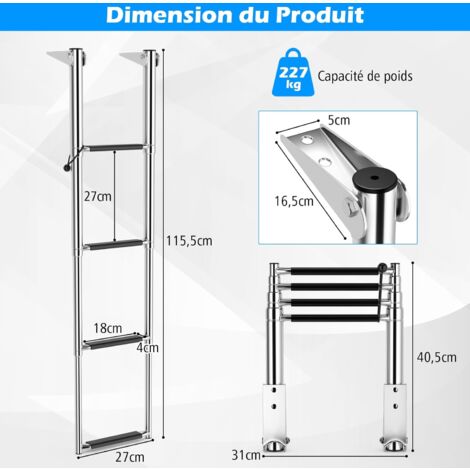 Échelle De Piscine Inox 4 Marches - Pliable, Charge 200kg, Pour Bateau/pont