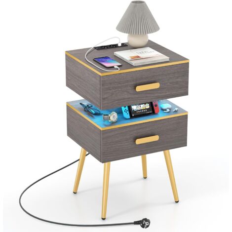 Costway Lot De 2 Tables De Chevet En Bambou Avec 1 étagère Ouverte, Lot