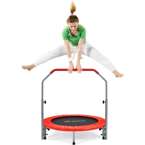 COSTWAY Trampoline de Fitness Pliable Ø101cm avec Poignée Réglable en Hauteur(96-112cm), Trampoline d'Intérieur avec Cadre en Acier & Housse de Protection, Charge 150kg pour Enfant Adulte