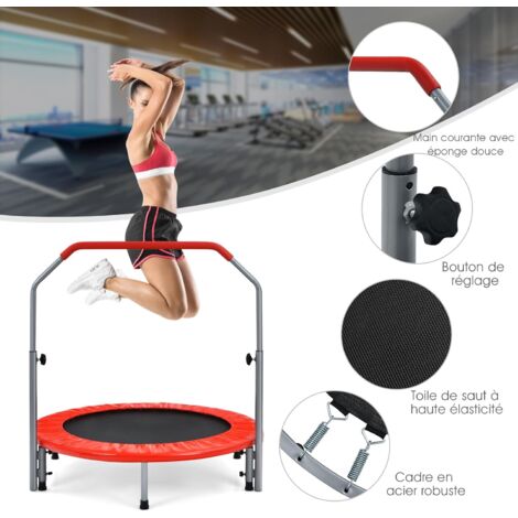 Trampoline D'Intérieur Pliable 101cm COSTWAY - Avec Poignée Réglable Et Bandes Résistance 150kg