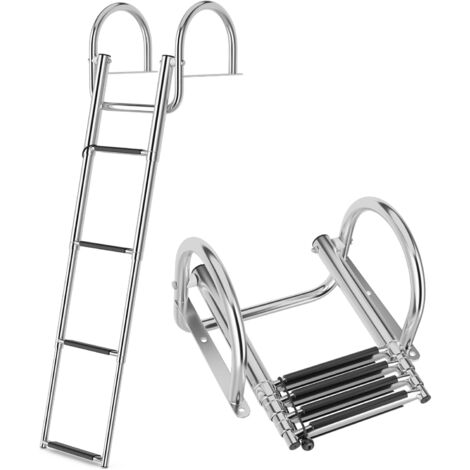 COSTWAY Échelle de Piscine Pliable à 4 Marches en Acier Inoxydable, Échelle de Securité avec Mains Courantes Incurvées Marches Antidérapantes Charge 227KG, pour Piscine Spa Parc