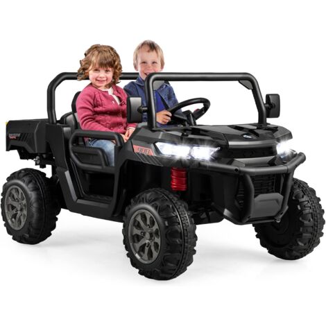 COSTWAY 12V Voiture Électrique Enfant 2 Places avec Télécommande 2,4G & Pelle & Benne, Véhicule Électrique avec Phares LED & Musique, Vitesse 3-8 KM/H, Charge 50kg pour Enfant de 3-8 Ans