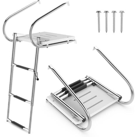 Échelle de Piscine Pliable à 3 Marches en Acier Inoxydable, Échelle de Securité Charge 227KG