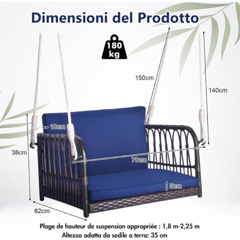 FANTASK Siège Suspendu Rotin Avec Coussins - Fauteuil à Bascule 180 Kg Véranda Jardin