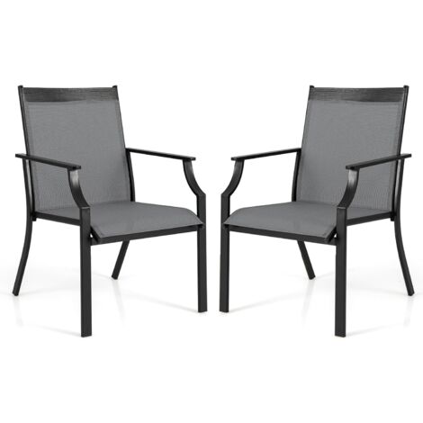 COSTWAY Lot de 2 Chaises de Jardin avec Cadre en Métal, Chaises de Salle à Manger pour l’Extérieur en Teslin à Séchage Rapide, Fauteuil d'Extérieur pour Cour, Balcon, Piscine, Charge 150 KG(Gris) (1/5)
