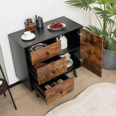 COSTWAY Buffet Bas 4 Portes 127 Cm - Scandinave Blanc, Étagères Réglables 5 Positions, Pieds 5 Points, Anti-basculement