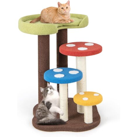 COSTWAY Arbre à Chat en Forme de Champignon, Tour à Chat 3 en 1 avec Multiples Plateformes, Centre d'Activités pour Chaton avec Griffoir en Sisal et Perchoir, Charge 10 KG Chaque Couche (94 CM)