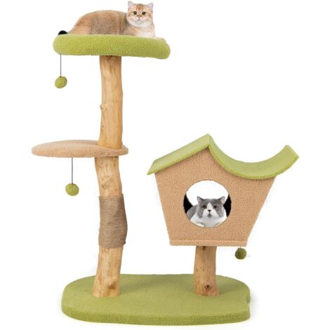 Costway – Arbre à chat en bois de poirier 110 cm – Centre d'activité multicouche avec griffoirs en jute et condo – Charge 15 kg par plateforme