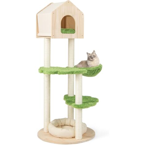 Costway – Arbre à chat en bois de pin 139 cm – Multi-plateformes avec griffoir et condo – Charge 10 kg par niveau – Hamac inclus (1/5)