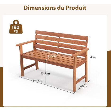 Banc De Jardin HDPE Gris COSTWAY - Banc Terrasse 2 Places Sans Dossier, Charge 300 Kg, 120x36x40,5 Cm Pour Extérieur