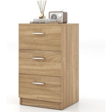 Lot De 2 Tables De Chevet Vicco – Sonoma – 3 Tiroirs Chacune – MDF Et Aggloméré