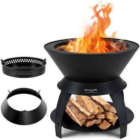 Costway – Brasero foyer de terrasse 50 cm – Bol de feu en métal – Support de casserole – Combustion sans fumée – Compatible bois et charbon