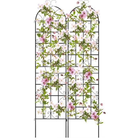 COSTWAY Lot de 2 Treillis de Jardin en Métal 220x50 cm, Clôture Décorative pour Plante Grimpante, Grille Fleurs Antirouille pour Jardin, Cour, Patio, Noir (1/5)