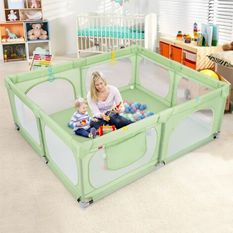 Grand Parc Bébé 200x180cm Maille Douce Respirante Anneaux Balles Oceaniques Portes Antiderapant Gris Cwxt7023 Maisonchic 85335405