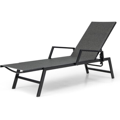 COSTWAY Bain de Soleil en Rotin PE, Chaise Longue d'Extérieur avec Cadre Métallique et Galvanisé, Fauteuil Inclinable avec Dossier Réglable à 5 Positions, pour Terrasse, Piscine, Jardin, Marron (1/5)