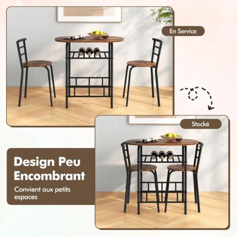 Table De Cuisine COSTWAY Avec 2 Chaises - Compacte Métal Et Bois Brun Rustique