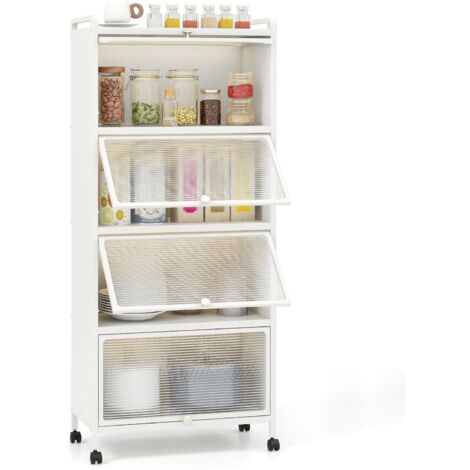 Costway – Étagère de cuisine 5 niveaux – 4 portes semi-transparentes – 4 roulettes pivotantes avec freins – Dimensions 60 x 32 x 154 cm – Métal et PC
