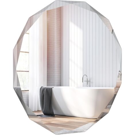 COSTWAY Miroir de Salle de Bain Antidéflagrant, Miroir Mural Rond avec Bords Biseautés Uniques, Miroir de Courtoisie sans Cadre, Miroir Décoratif, 76 x 76 CM (1/5)