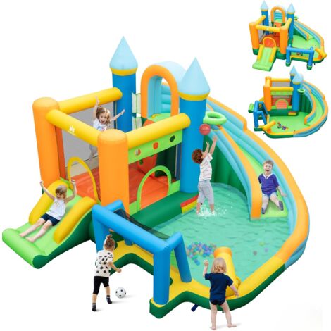 Costway – Château gonflable aquatique avec 2 toboggans – Mur d'escalade et canon à eau – Piscine 242 x 176 cm – Charge 90 kg pour 2 enfants 3-10 ans