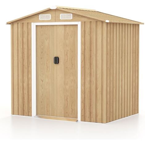 COSTWAY Abri de Jardin 2.3㎡ en Acier Galvanisé Anti-UV, 196 x 142 x 186 cm, Cabane de Jardin Exterieur 3.7m³ avec Porte Coulissante, Rampe, 4 Trous d’Aération, 2 Gants Inclus